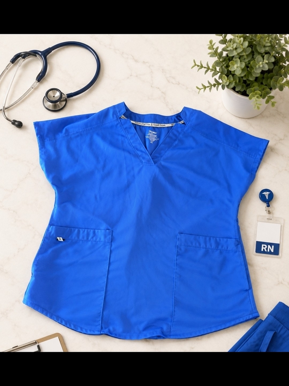 Women's V-Neck Medical Tunic Top in Royal Blue